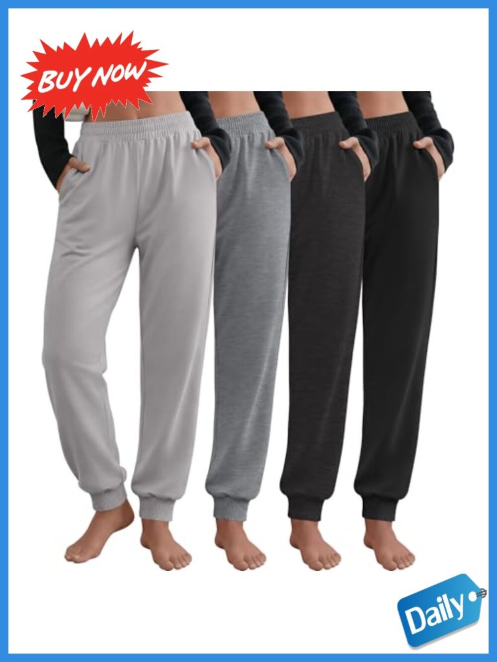4 Pack Women's Pull On Jogger Pants Polyester Spandex Sweatpants with Pockets